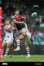 Joel Reddy flies high during the round 5 NRL match between the St George  Illawarra Dragons and the South Sydney Rabbitohs at the SCG in Sydney,  Saturday, April 5, 2014. Digital Image
