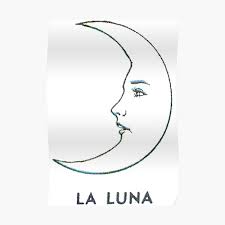 There is a crawfish that is crawling out of the pond from which the path stems from. La Luna The Moon Loteria Tarot Card Poster By Elevens Redbubble