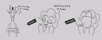 793611 - explicit, artist:styleb1ter, discord, pinkie pie, draconequus,  earth pony, pony, g4, alternative semen, asking for it, bad pun, bedroom  eyes, blowjob, bucket, censored, comic, facial, female, funny porn, gray  background, holding