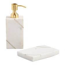Find out your desired marble bathroom accessories with high quality at low price. White Marble And Gold Bath Accessories Collection World Market