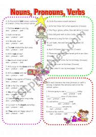 Note that some verb forms such as gerunds and infinitives may share properties and usage of nouns and verbs. Nouns Pronouns And Verbs Esl Worksheet By Anna P