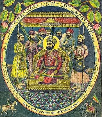 Hemu Vikramaditya – The Last Hindu Emperor of Delhi Hemu, a Bhargava Brahmin from Rewari (Haryana), won 22 battles and was crowned “Vikramaditya” in 1556 after defeating the Mughals. The painting says: “