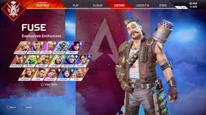 All apex legends wraith skins, octane, bangalore, bloodhound, caustic, crypto, fuse, gibraltar, horizon, lifeline, loba, mirage, pathfinder, rampart, revenant and wattson skins. Apex Legends All Fuse Skins Voicelines Banners More 30 30 Repeater Skins Youtube
