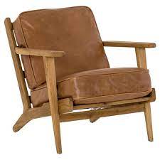 Gaia wood frame armchair with cushions reviews joss main. Bernard Modern Classic Brown Leather Cushion Solid Oak Wood Arm Chair Kathy Kuo Home