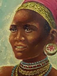 Early 20th Century Kent Cottrell Signed Original Oil Painting of South  African Woman, Wearing Traditional Zulu Head-ware and Jewelry
