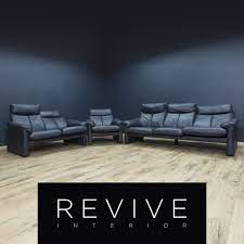 Laauser Designer Leder Sofa Garnitur Blau Dreisitzer Zweisitzer Sessel Couch Relax Funktion Modern Echtleder 1818 1819 Ledersofa Kissen Sofa Kunstleder Sofa