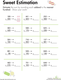 Rounding Sweet Estimation Worksheet Education Com Third Grade Math Worksheets Third Grade Math 3rd Grade Math