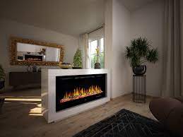 Situated between the dining room and kitchen, this fireplace includes an understated yet pretty fireplace surround, which complements the traditional vibe created. Noble Flame Nevada Design Room Divider With Double Sided Electric Fire Rhonstrasse 5 36132 Eiterfeld Germany Muenkel Design