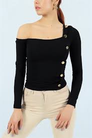 24 95 Tl Yandan Dugmeli Likrali Siyah Bluz 24677b Modamizbir Siyah Bluz Mankenler Bluz