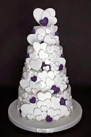 Purple Wedding Cake With Purple And Silver Hearts Romantic Wedding Cake Wedding Cake Decorations Heart Wedding Cakes