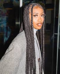 Black And Gray Knotless Braids Jumbo Knotless Box Braids Jumbo Knotless Braids Color Jumbo Knotless Box Braids With Color Jumbo In 2020 Black Box Braids Braided Hairstyles Braids With Curls