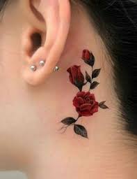 One of the biggest questions is, does this tattoo mean anything? Classy Red Rose Tattoo Placement Behind The Ear For Girls Rose Tattoo On Back Ear Tattoo Neck Tattoo