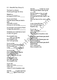 U2 Beautiful Day Song Worksheet Esl Worksheet By Borobello