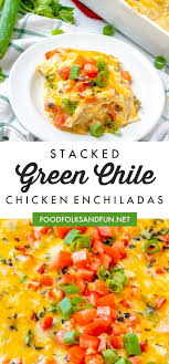 This Easy New Mexico Style Enchiladas Recipe Stacks The Tortillas Like A Casserole Inste Green Chile Chicken Enchiladas Mexican Food Recipes Chicken Enchiladas