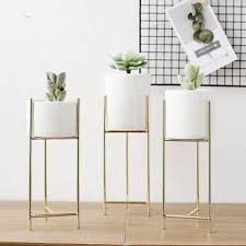 Ceramic indoor plant pots with stand. Succulent Planter With Metal Gold Black White Stand Small Etsy Ceramic Flower Pots Indoor Plant Pots Home
