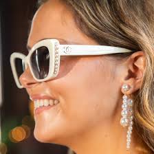 Rent Authentic Chanel Logo White Pearl Sunglasses for 5 Days