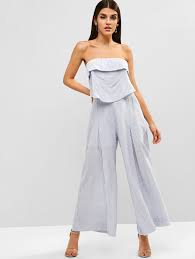 Zaful Flounce Striped Strapless Jumpsuit Sea Blue Affiliate Striped Flounce Zaful Strapless Blue With Images Strapless Jumpsuit Jumpsuit Jumpsuits For Women