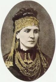 Sophie Schliemann, wife of archaeologist Heinrich Schliemann, wearing The  Treasure of Priam (from Troy, 1873.
