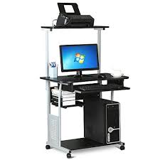 World Pride 2 Tier Computer Desk With Printer Shelf Stand Home Office Rolling Study Table Black Home Office Computer Desk Computer Desks For Home Printer Shelf