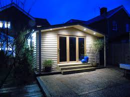 Apex outdoor solutions was the first company i called. Our Pitched Roof Garden Office By Night With Outdoor Lighting Garden Room Garden Office Summer House