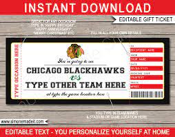 Chicago Blackhawks Game Ticket Gift Voucher Printable Surprise Hockey Tickets