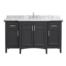 Which brand has the largest assortment of bathroom vanity tops at the home depot? Home Decorators Collection Sassy 60 In W X 22 In D Vanity In Dark Charcoal With Marble Vanity Top In White With White Sink Sassy 60c The Home Depot