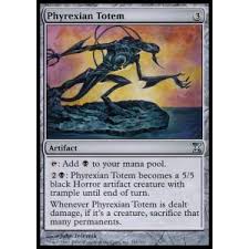 Phyrexian mana can be paid with either one mana of that color or with 2 life. Phyrexian Totem