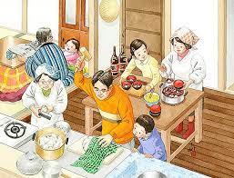 日本人 正月 家族 昭和レトロ イラスト 冬イラスト イラスト