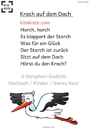 Storch Gedicht Fur Den Kindergarten Mit 4 Strophen Hochzeit Nachwuchs Leeres Nest Aus Dem Ebook Reim Gedichte Fur Kinder Kinder Gedichte Kinder Lied