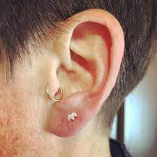 Simple Yet Elegant Second Lobe Piercing With The Beautiful 14k Yellow Gold Marquise Fan From Bvla Done By Je Lobe Piercing Second Lobe Piercing Body Piercing