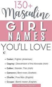 Here are 100 ideas for you! 100 Masculine Girl Names With Meanings And Origins The Mom Friend