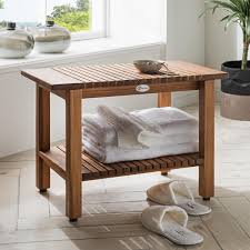 Ggg mobel badhocker chrom badezimmerhocker bezug kunstleder weiss. Destiny Spa Badezimmer Hocker Tisch Geriffelt Teakholz Mit Boden 61 0 X 35 0 X 44 0 Lounge Style Moebel