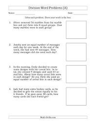 Fifth grade common core word problems. Division Word Problems With Division Facts From 5 To 12 A