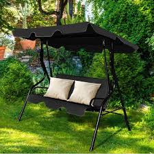 Costway Patio 3 Seats Canopy Swing Glider Hammock Cushioned Steel Frame Outdoor Black Walmart Com In 2020 Patio Swing Canopy Canopy Swing Outdoor Patio Swing