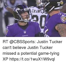 Addresses issue #74 description refactors remaining meme scripts to generator pattern cleans up.gitignore and extra editor files removes yarn. Fox Nfl Ray Craw Raven Ravens Rt Justin Tucker Can T Believe Justin Tucker Missed A Potential Game Tying Xp Httpstco1wux1w9vql Meme On Me Me