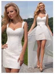 She fell in love with a pnina tornai gown at first sight, as it had the skirt overlay of her dreams, a plunging neckline, and a few months after they got engaged, persico started shopping for a wedding dress. Simple Short Beach Wedding Dress With Detachable Skirt Nirvanafourteen