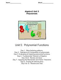 1 of 2 answer key. Unit 5 Polynomial Functions Algebra2 Unit 5 Polynomials