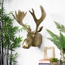 Moose head wall mount call us: Large Vintage Gold Wall Mounted Moose Head