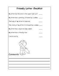 Friendly Letter Writing Checklist Self Assessment Friendly Letter Writing Writing Checklist Writing Lessons