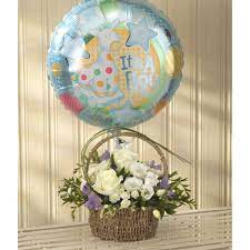 Check spelling or type a new query. New Baby Boy Basket Balloon Basket Arrangement Same Day Next Day Delivery Les Fleurs Florist