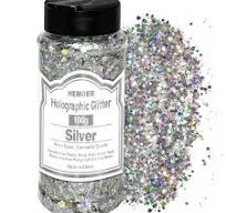 HEMOER Silver Glitter, 100g/3.5oz Holographic Chunky Glitter Mixed Hexagon  Chunky & Fine Flakes Iridescent Sequins for Epoxy Crafts, Resin, Nail Body,  ...