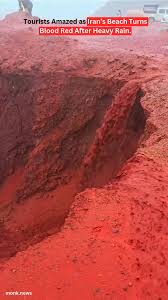 A video showing a beach in Iran turning blood red has gone viral, sparking  awe and curiosity. Shared by a tour guide on Instagram, the footage shows  heavy rain washing crimson soil into the sea, ...