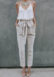 Khaki Taschen High Waist Bindegurtel Beilaufige Damen Nine S Hose Mit Schleife Paperbag Hose Modestil Paperbag Hose Outfit