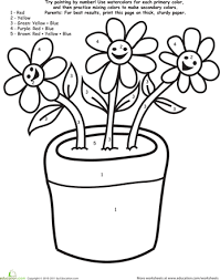 Watercolor Paint By Number Flowers Worksheet Education Com Paint By Number Preschool Coloring Pages Fall Coloring Pages