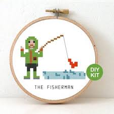 Modern cross stitch pattern is designed on 14 count aida. Fisherman Cross Stitch Pattern Stitch A Job Studio Koekoek