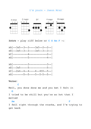 I M Yours By Jason Mraz Ukulele Chords Free Sheet Music