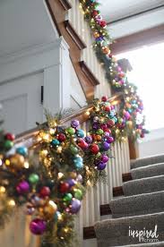 Rainbow Ornament Garland With Pine Branch Accents Rainbows Christmas Christmas Stairs Decorations Rainbow Christmas Tree