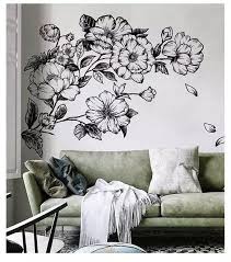 Black And White Flower Pictures Wall Art Floral Wall Decal Camellia Flowers Wall Sticker Black White Floral Wall Decal Sketch Flowers Removable Vinyl Wall Stickers Home Decor Room Decor Home Decor