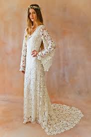 Arabelle Boho Wedding Dress Bell Sleeve Lace Bohemian Etsy Crochet Wedding Dresses Bell Sleeve Wedding Dress Wedding Dresses Lace