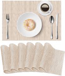 These placemats prove that you don't have to sacrifice style for practicality. Amazon Com Dolopl Table Mats Beige Placemats Set Of 6 Easy To Clean Wipeable Washable Farmhouse Modern Outdoor Placemats For Dining Kitchen Table Spring Summer Decorations Kitchen Dining